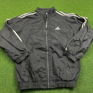 Vintage 90s Adidas Black Nylon Zip Up Windbreaker Jacket Sz XL